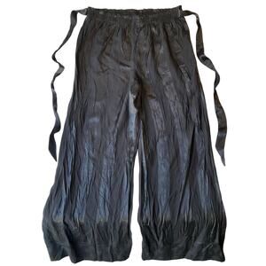 Victoria’s Secret Women Satin Pants size L Black Striped Elastic Waist Wide Leg